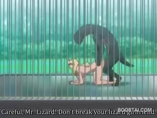 Gjoksmadhe anime i ri zonjë kuçkë gozhdohem i vështirë nga bishë në the zoo